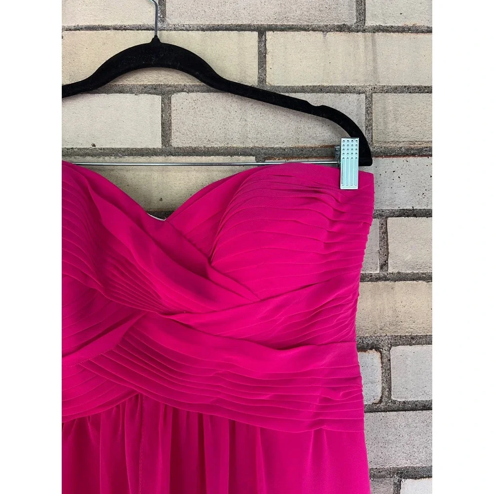 Bari Jay Bright Pink Strapless Pleated Formal Dress Size 14 Bridesmaid - Picture 2 of 8